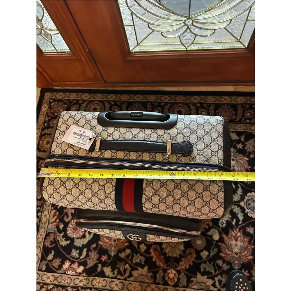 Gucci Savoy, GG Supreme suitcase, iconic blue/red web stripe made in Italy